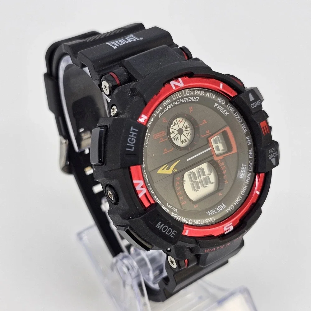 Everlast Sport Digital‎ Men's Watch 52MM Black Case Plastic Bands New Battery